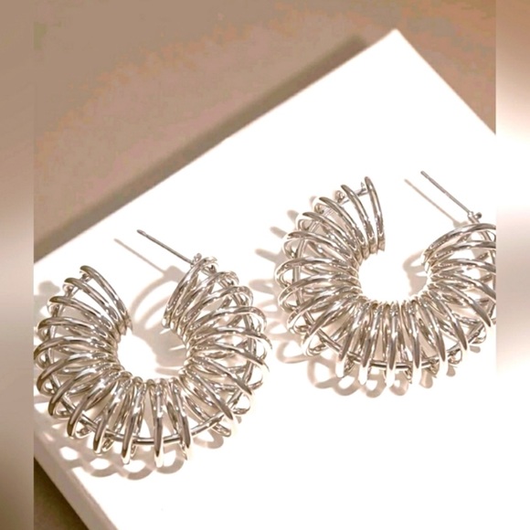 "Andi" Spring Hoop Silver Earrings - Picture 3 of 4